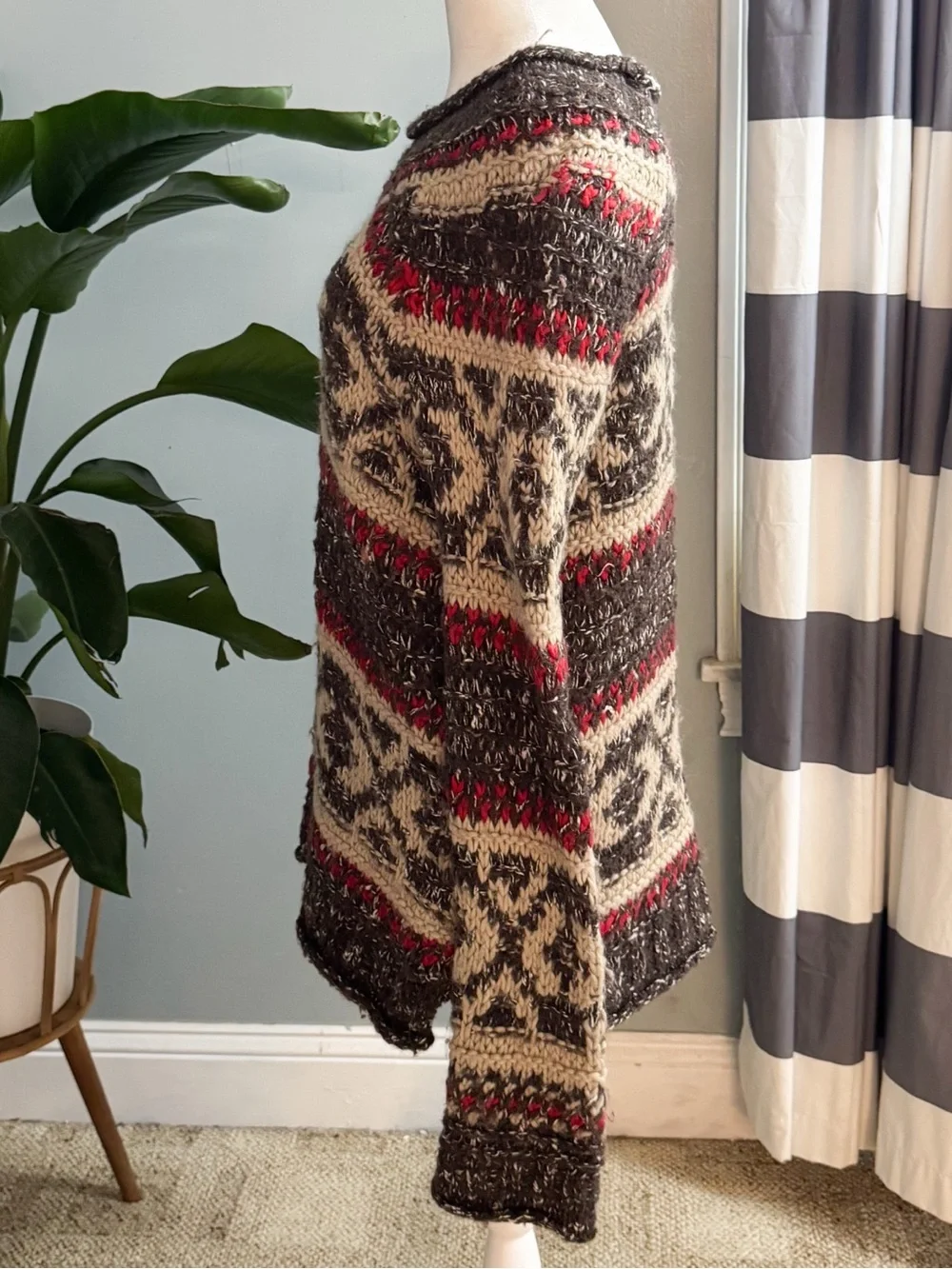 Free People Fair Isle Chunky Knit Sweater Medium Brown Red